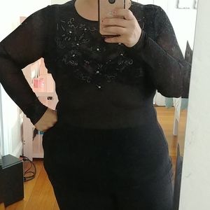 Black mesh shirt with beading detail
